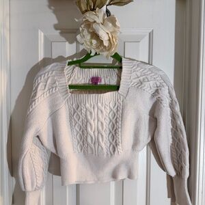 Chunky Cable-Knit Crop Sweater - Cream
